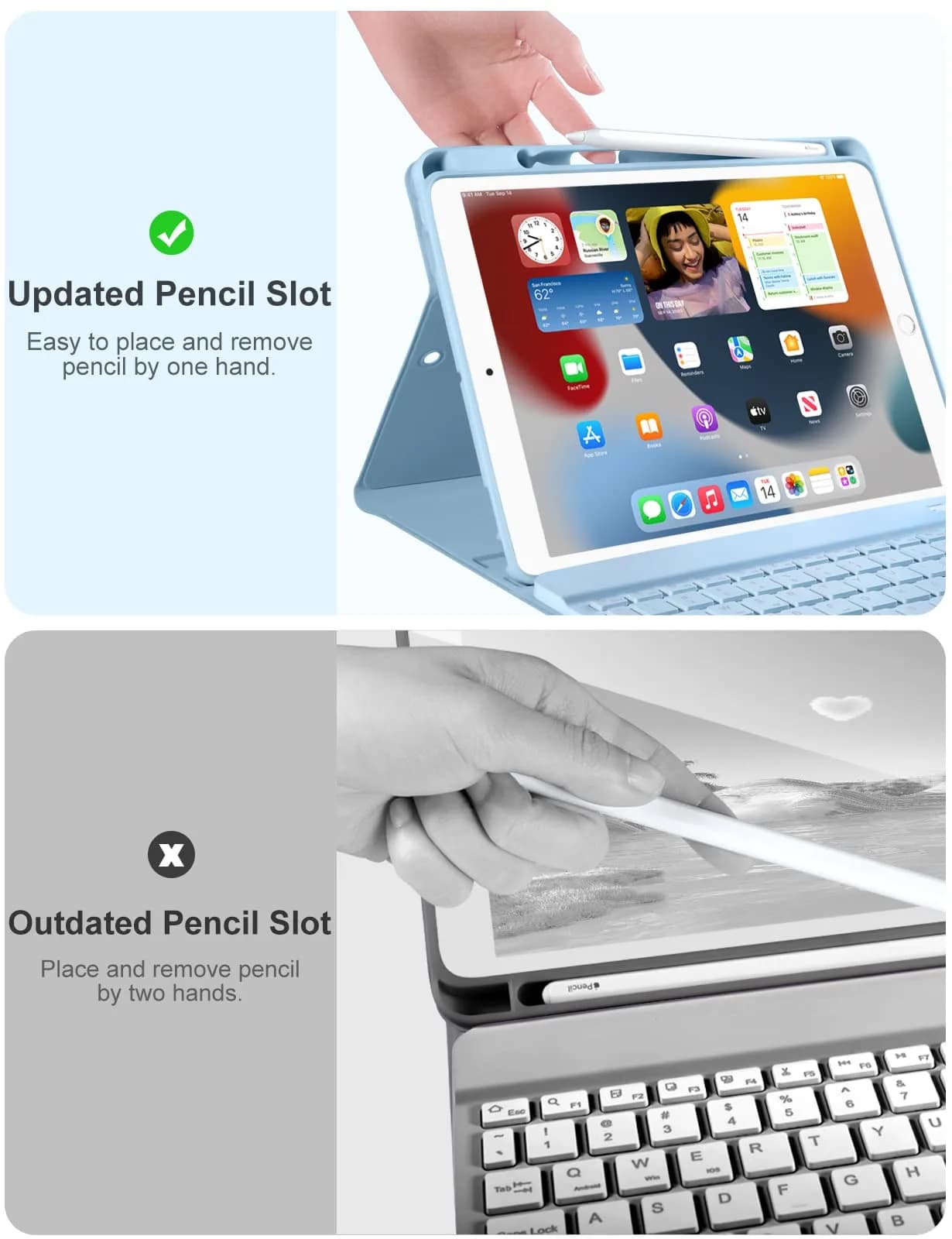 Hamile Detachable Keyboard Case for iPad 9/8/7th Gen 10.2" & Air 3/Pro 10.5" | 7 Color Backlit, Wireless Bluetooth, Pencil Holder, Blue - view 7