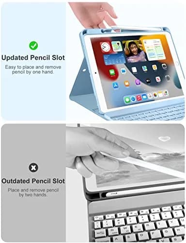 Hamile Detachable Keyboard Case for iPad 9/8/7th Gen 10.2" & Air 3/Pro 10.5" | 7 Color Backlit, Wireless Bluetooth, Pencil Holder, Blue thumbnail 7