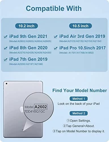 Hamile Detachable Keyboard Case for iPad 9/8/7th Gen 10.2" & Air 3/Pro 10.5" | 7 Color Backlit, Wireless Bluetooth, Pencil Holder, Blue thumbnail 2