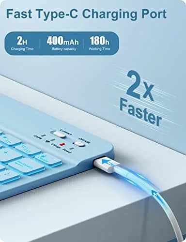 Hamile Detachable Keyboard Case for iPad 9/8/7th Gen 10.2" & Air 3/Pro 10.5" | 7 Color Backlit, Wireless Bluetooth, Pencil Holder, Blue thumbnail 3