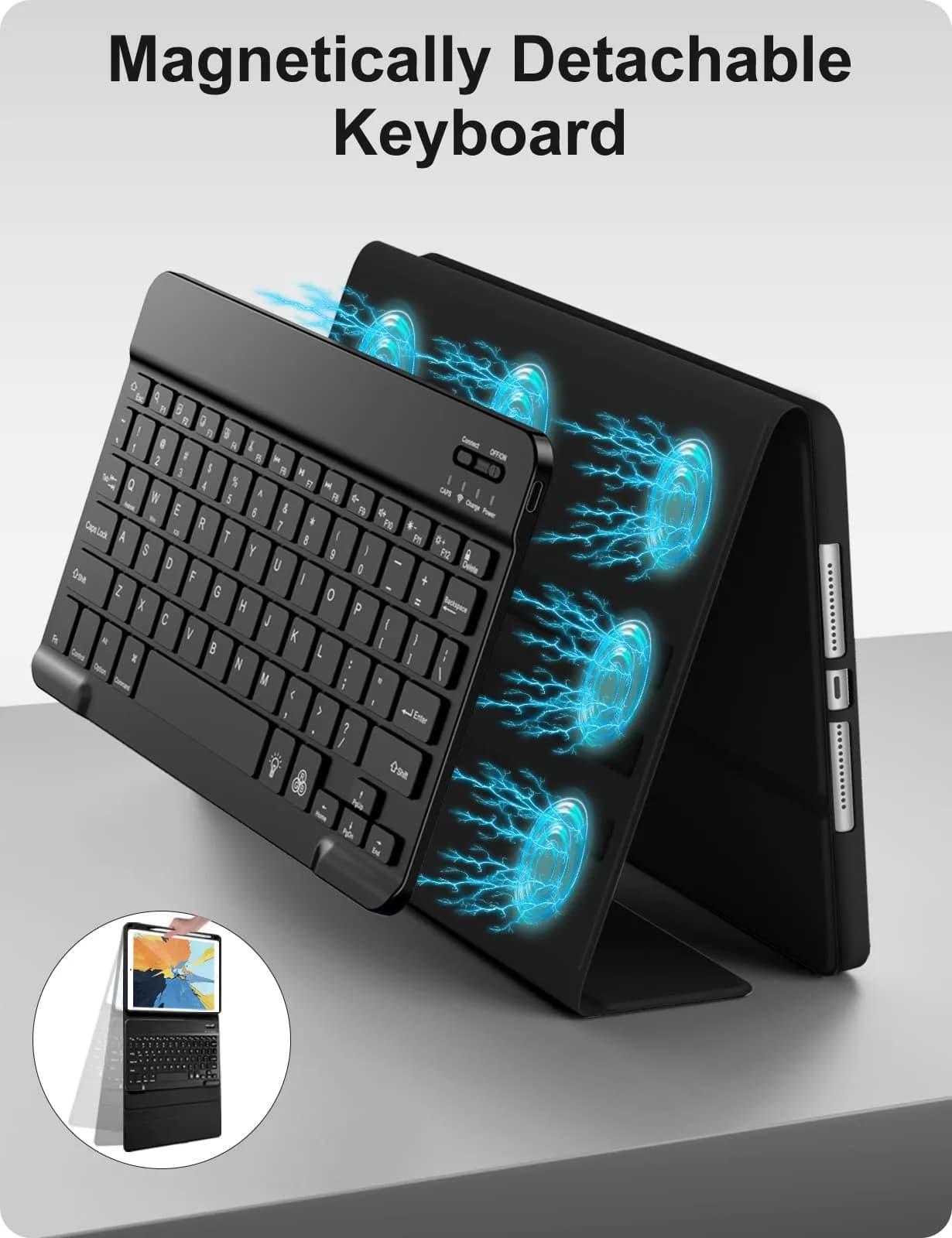 Hamile Wireless Keyboard Case for iPad 9/8/7th Gen 10.2" & Air 3/Pro 10.5" | 7 Color Backlit, Detachable Folio with Pencil Holder - view 6
