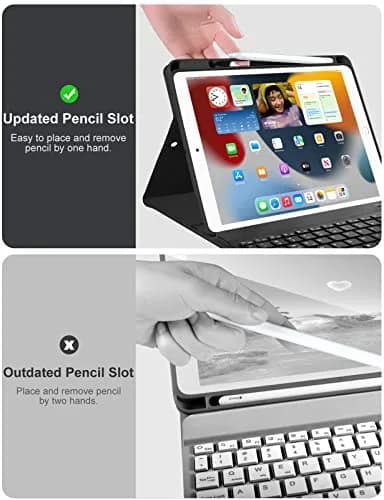 Hamile Wireless Keyboard Case for iPad 9/8/7th Gen 10.2" & Air 3/Pro 10.5" | 7 Color Backlit, Detachable Folio with Pencil Holder thumbnail 7
