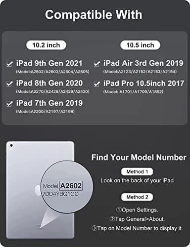 Hamile Wireless Keyboard Case for iPad 9/8/7th Gen 10.2" & Air 3/Pro 10.5" | 7 Color Backlit, Detachable Folio with Pencil Holder thumbnail 2