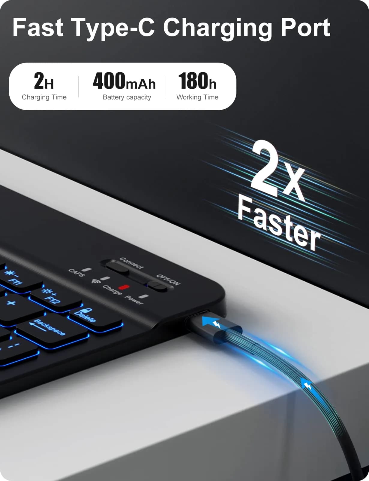 Hamile Wireless Keyboard Case for iPad 9/8/7th Gen 10.2" & Air 3/Pro 10.5" | 7 Color Backlit, Detachable Folio with Pencil Holder - view 3