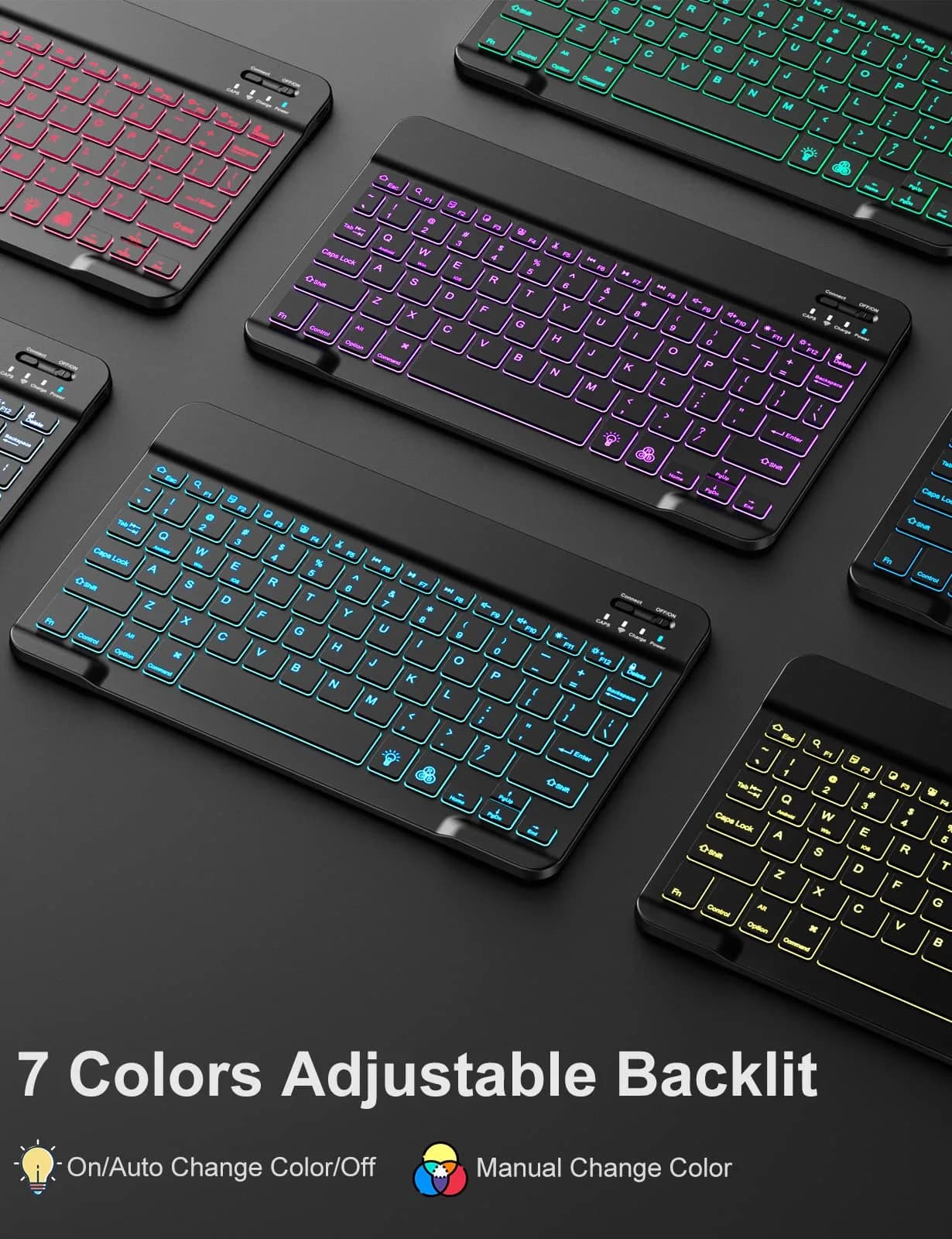 Hamile Wireless Keyboard Case for iPad 9/8/7th Gen 10.2" & Air 3/Pro 10.5" | 7 Color Backlit, Detachable Folio with Pencil Holder - view 4