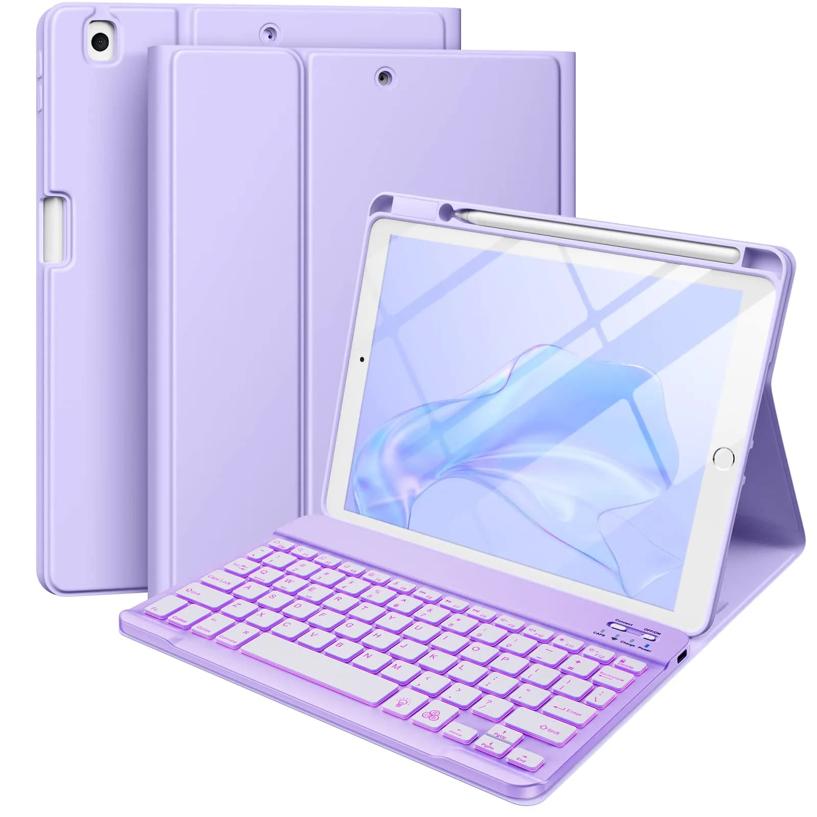 Hamile Purple Keyboard Case with 7-Color Backlit for iPad 9/8/7 Gen 10.2" & Air 3/Pro 10.5" | Detachable Magnetic Folio with Pencil Holder