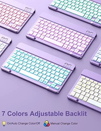 Hamile Purple Keyboard Case with 7-Color Backlit for iPad 9/8/7 Gen 10.2" & Air 3/Pro 10.5" | Detachable Magnetic Folio with Pencil Holder thumbnail 4