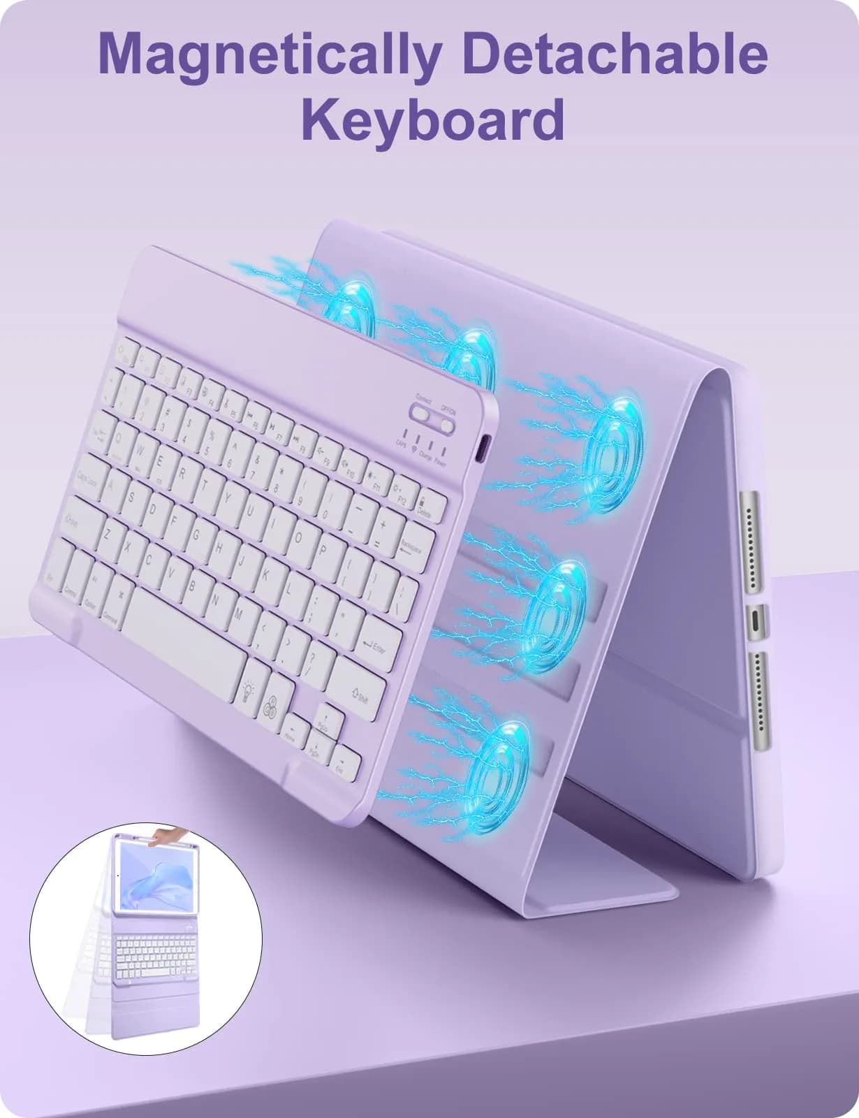 Hamile Purple Keyboard Case with 7-Color Backlit for iPad 9/8/7 Gen 10.2" & Air 3/Pro 10.5" | Detachable Magnetic Folio with Pencil Holder - view 6
