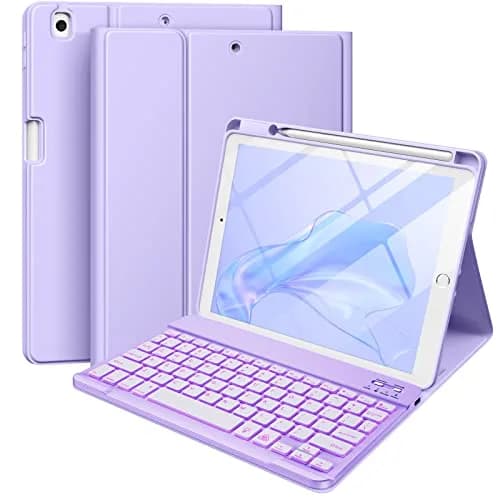 Hamile Purple Keyboard Case with 7-Color Backlit for iPad 9/8/7 Gen 10.2" & Air 3/Pro 10.5" | Detachable Magnetic Folio with Pencil Holder thumbnail 1