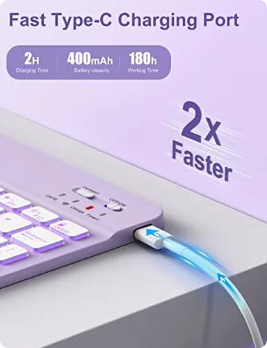 Hamile Purple Keyboard Case with 7-Color Backlit for iPad 9/8/7 Gen 10.2" & Air 3/Pro 10.5" | Detachable Magnetic Folio with Pencil Holder thumbnail 3