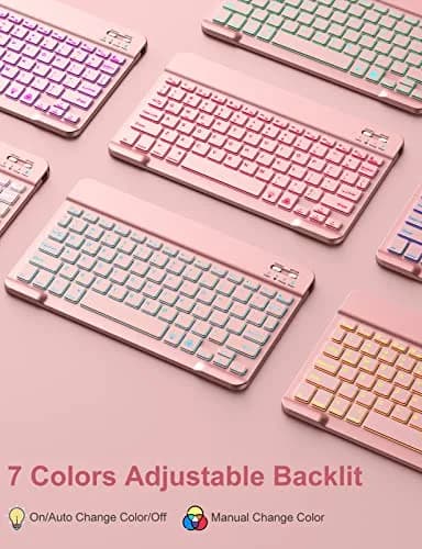 Hamile Pink Backlit Keyboard Case for iPad 9/8/7th Gen 10.2" & Air 3/Pro 10.5" | Detachable Wireless Folio with Pencil Holder thumbnail 4