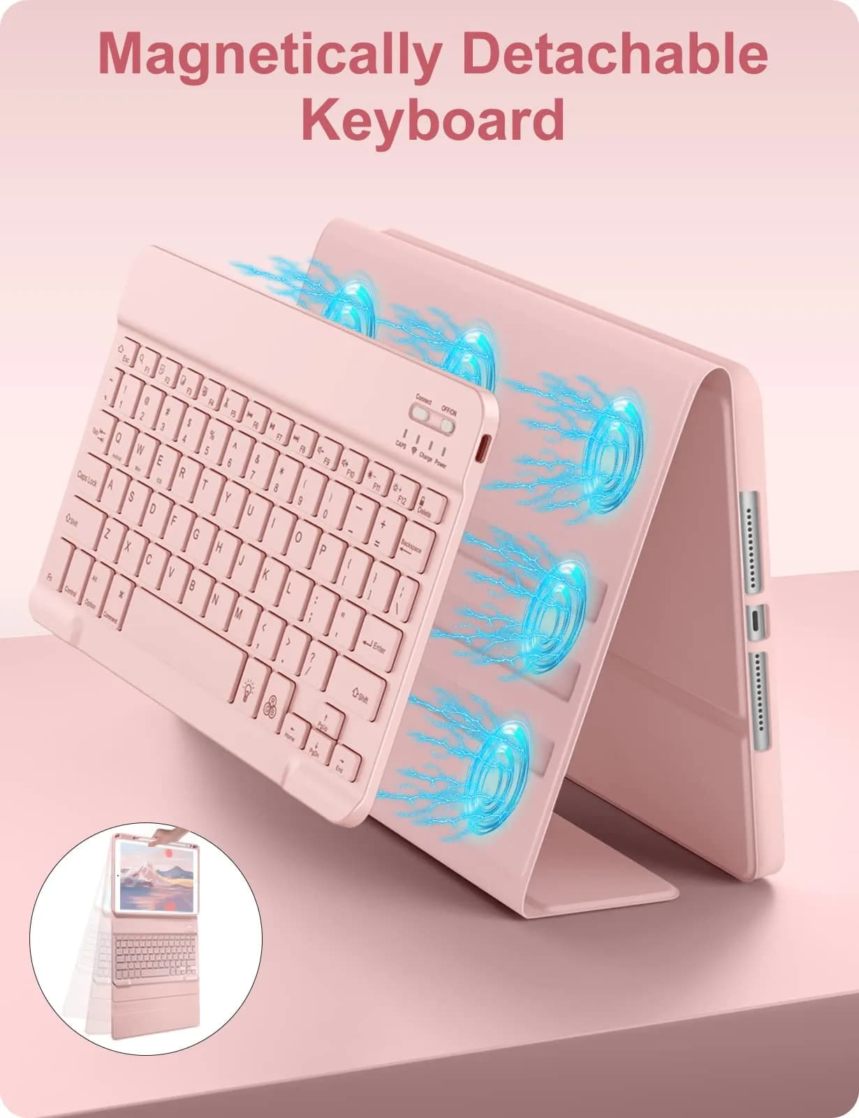 Hamile Pink Backlit Keyboard Case for iPad 9/8/7th Gen 10.2" & Air 3/Pro 10.5" | Detachable Wireless Folio with Pencil Holder - view 6