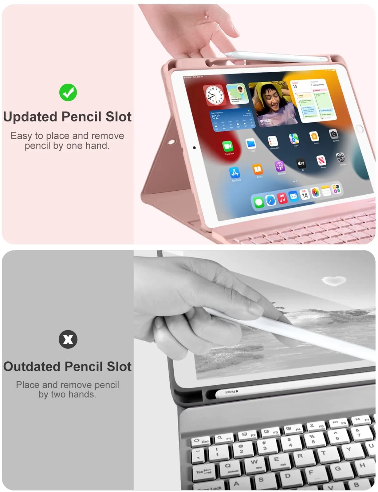 Hamile Pink Backlit Keyboard Case for iPad 9/8/7th Gen 10.2" & Air 3/Pro 10.5" | Detachable Wireless Folio with Pencil Holder - view 7
