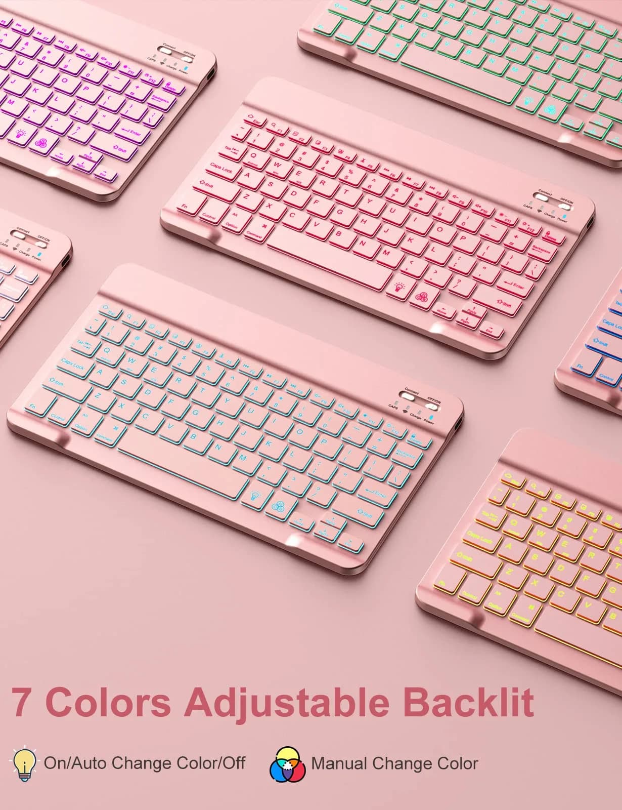 Hamile Pink Backlit Keyboard Case for iPad 9/8/7th Gen 10.2" & Air 3/Pro 10.5" | Detachable Wireless Folio with Pencil Holder - view 4
