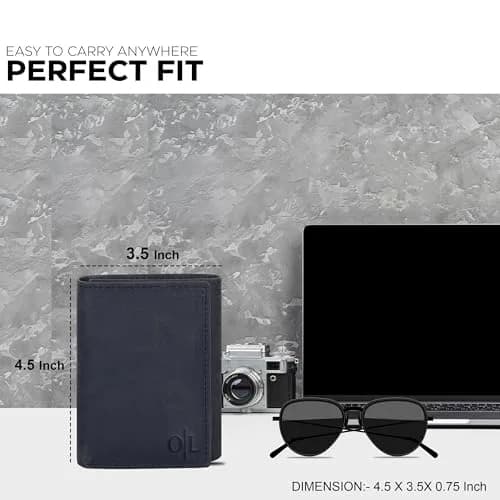 Oak Leathers Vintage Black Trifold RFID Blocking Slim Wallet with ID Window thumbnail 4