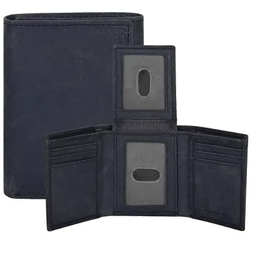 Oak Leathers Vintage Black Trifold RFID Blocking Slim Wallet with ID Window thumbnail 1