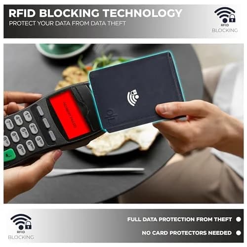Oak Leathers Vintage Black Trifold RFID Blocking Slim Wallet with ID Window thumbnail 3