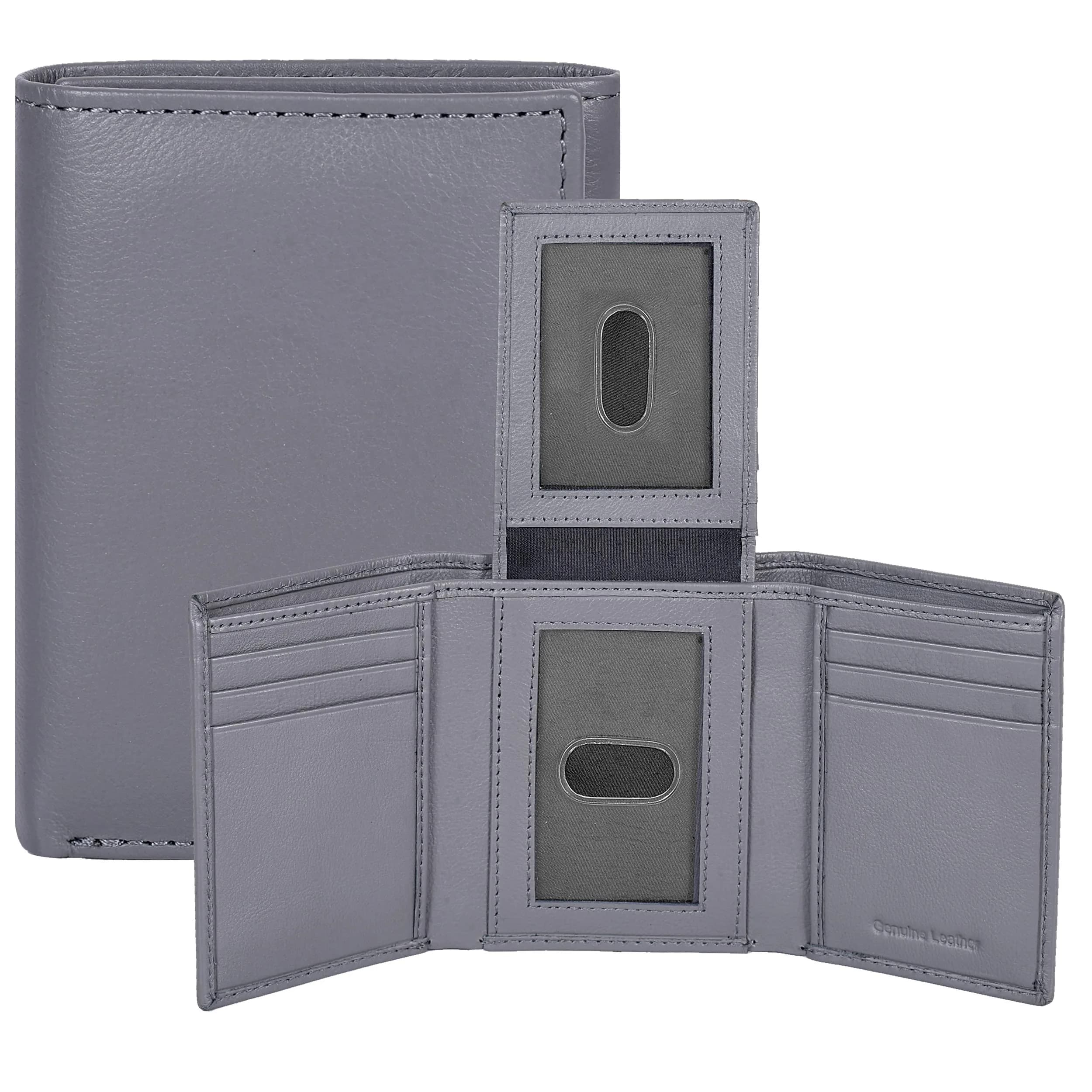 Oak Leathers Nappa Grey Trifold Wallet with RFID Blocking and ID Window - main product image