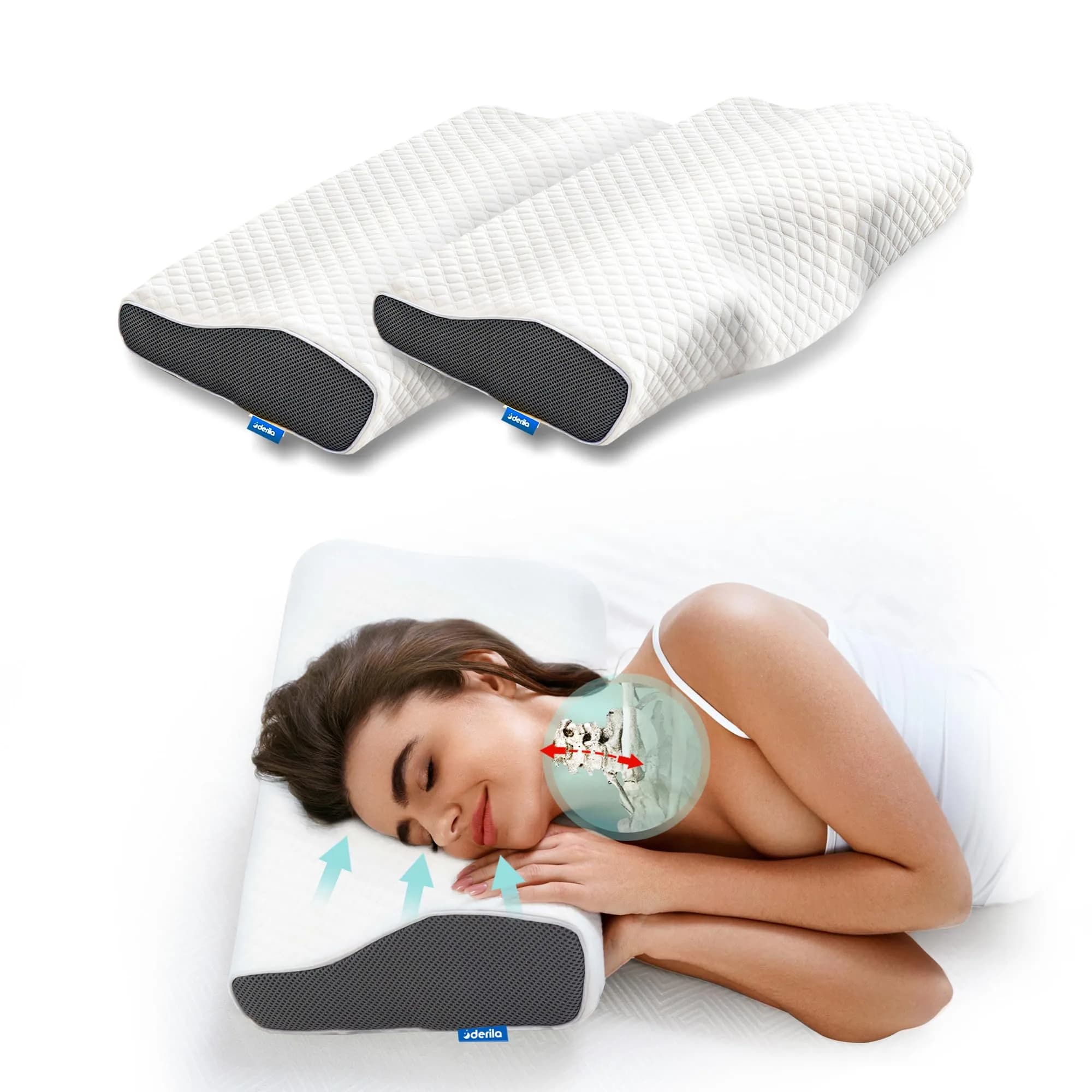 Derila Cervical Neck Pillow 2 Pack | 50cm (19.7") x 30cm (11.8") x 10cm (3.9") Butterfly Contour Memory Foam Support Pillow - main product image