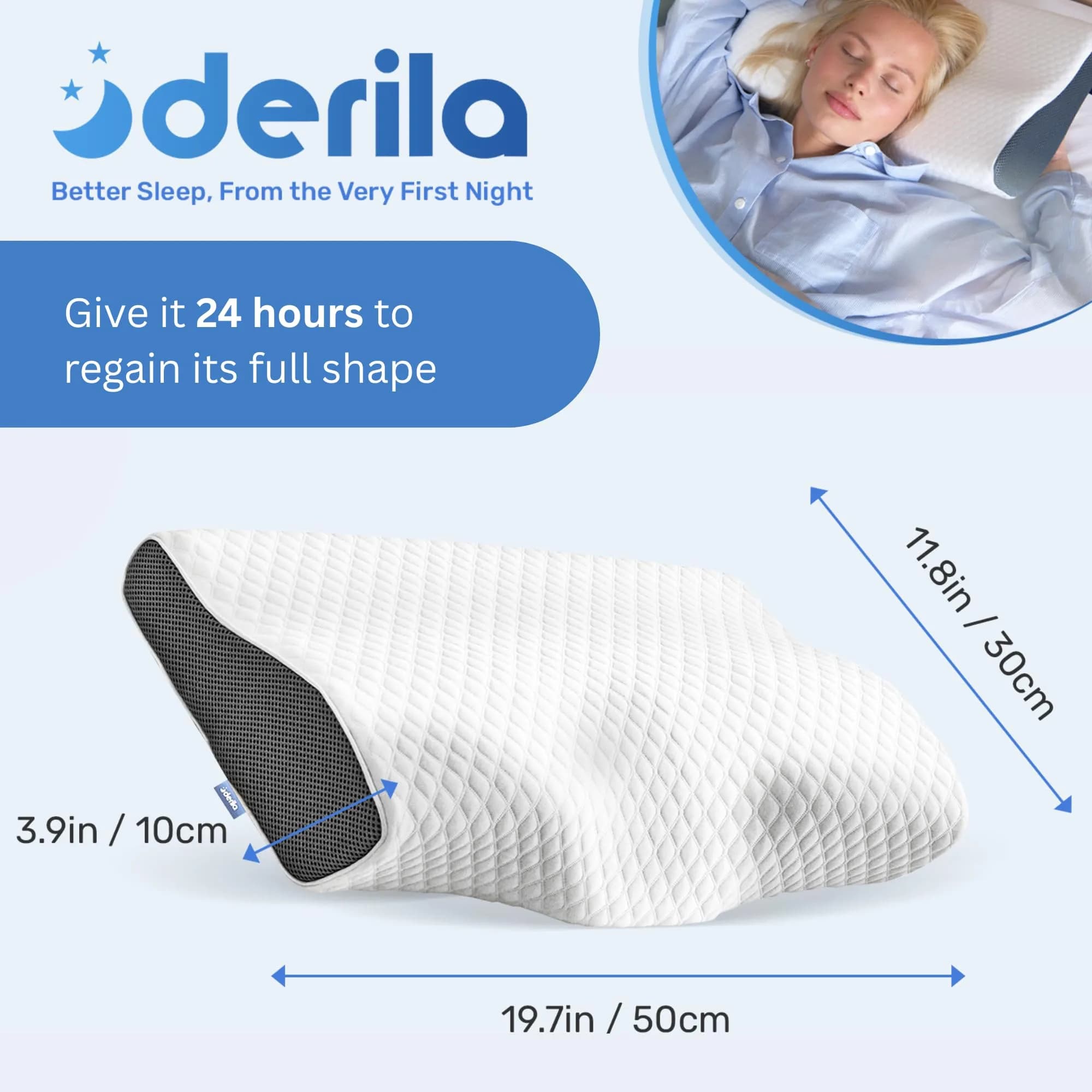 Derila Cervical Neck Pillow 2 Pack | 50cm (19.7") x 30cm (11.8") x 10cm (3.9") Butterfly Contour Memory Foam Support Pillow - view 2