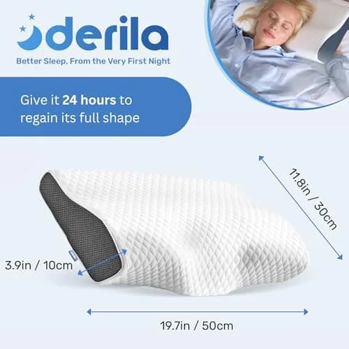 Derila Cervical Neck Pillow 2 Pack | 50cm (19.7") x 30cm (11.8") x 10cm (3.9") Butterfly Contour Memory Foam Support Pillow thumbnail 2