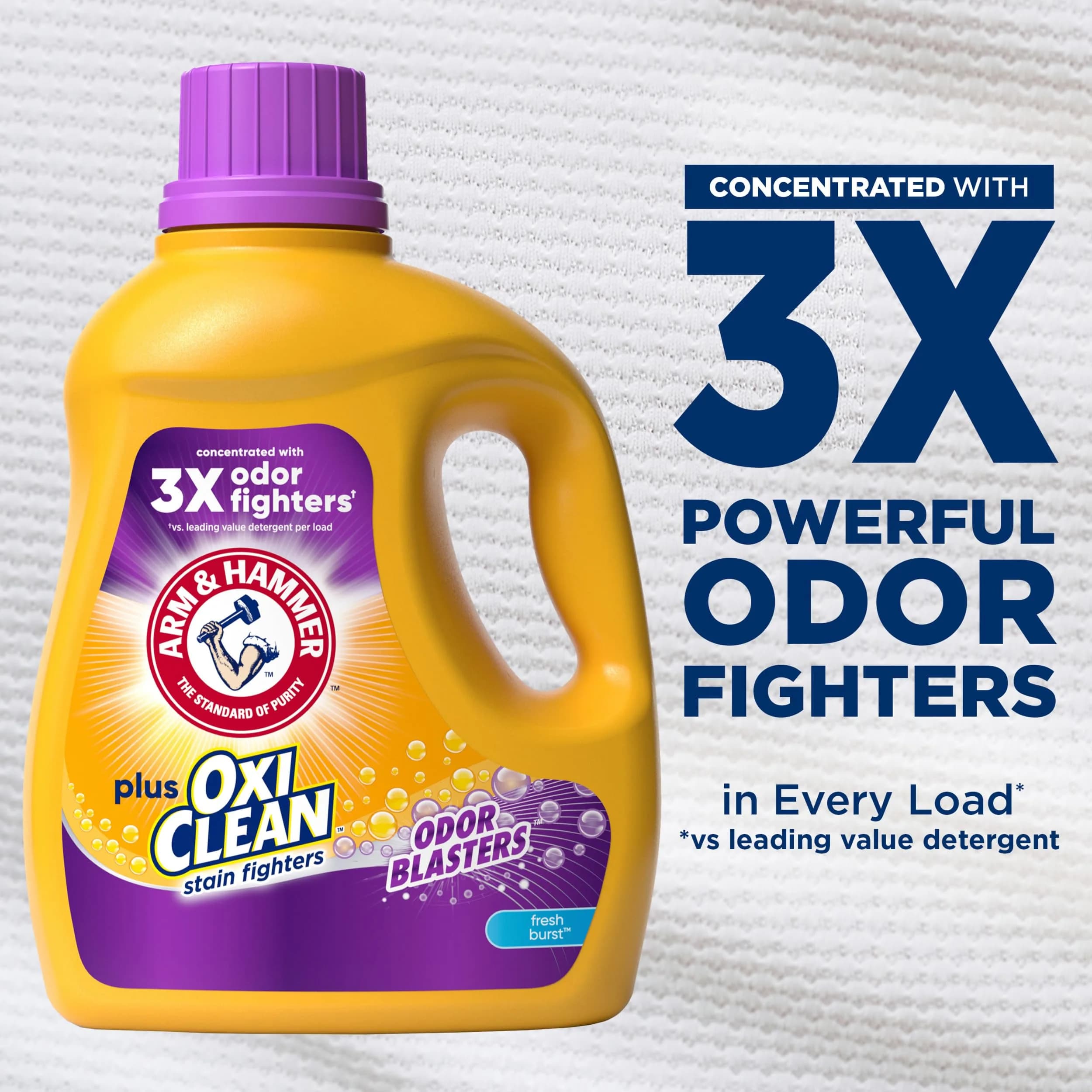 Arm and Hammer Plus OxiClean Odor Blasters Fresh Burst Liquid Laundry Detergent, 2970ml (100.5 Fl Oz) (77 Loads) | Triple Power Cleaning - view 3