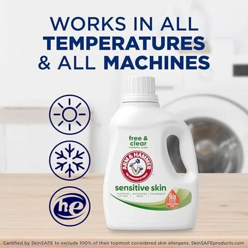 ARM & HAMMER Sensitive Skin Free & Clear Liquid Laundry Detergent 3 L (105 Fl Oz) | Dermatologist-Tested Hypoallergenic Formula thumbnail 8