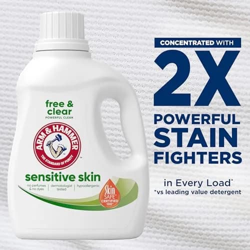 ARM & HAMMER Sensitive Skin Free & Clear Liquid Laundry Detergent 3 L (105 Fl Oz) | Dermatologist-Tested Hypoallergenic Formula thumbnail 3