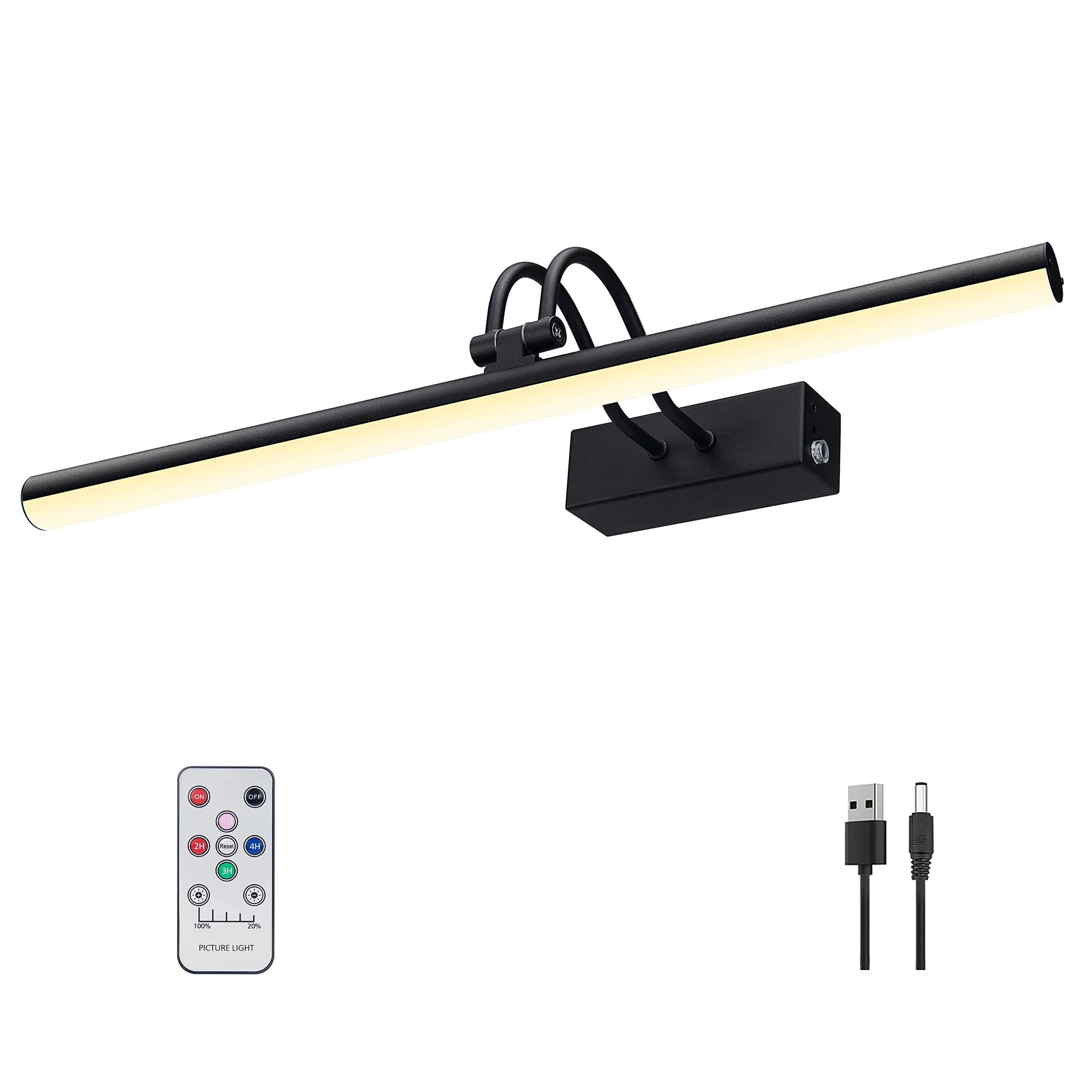 RAIFOOLLY 16" Wireless Art Light for Wall, 5000mAh Rechargeable Battery, Black | Dimmable LED Picture Light with Remote & Timer - main product image