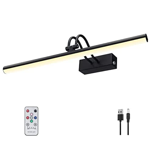 RAIFOOLLY 16" Wireless Art Light for Wall, 5000mAh Rechargeable Battery, Black | Dimmable LED Picture Light with Remote & Timer thumbnail 1