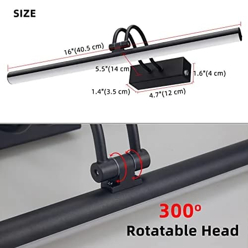 RAIFOOLLY 16" Wireless Art Light for Wall, 5000mAh Rechargeable Battery, Black | Dimmable LED Picture Light with Remote & Timer thumbnail 7