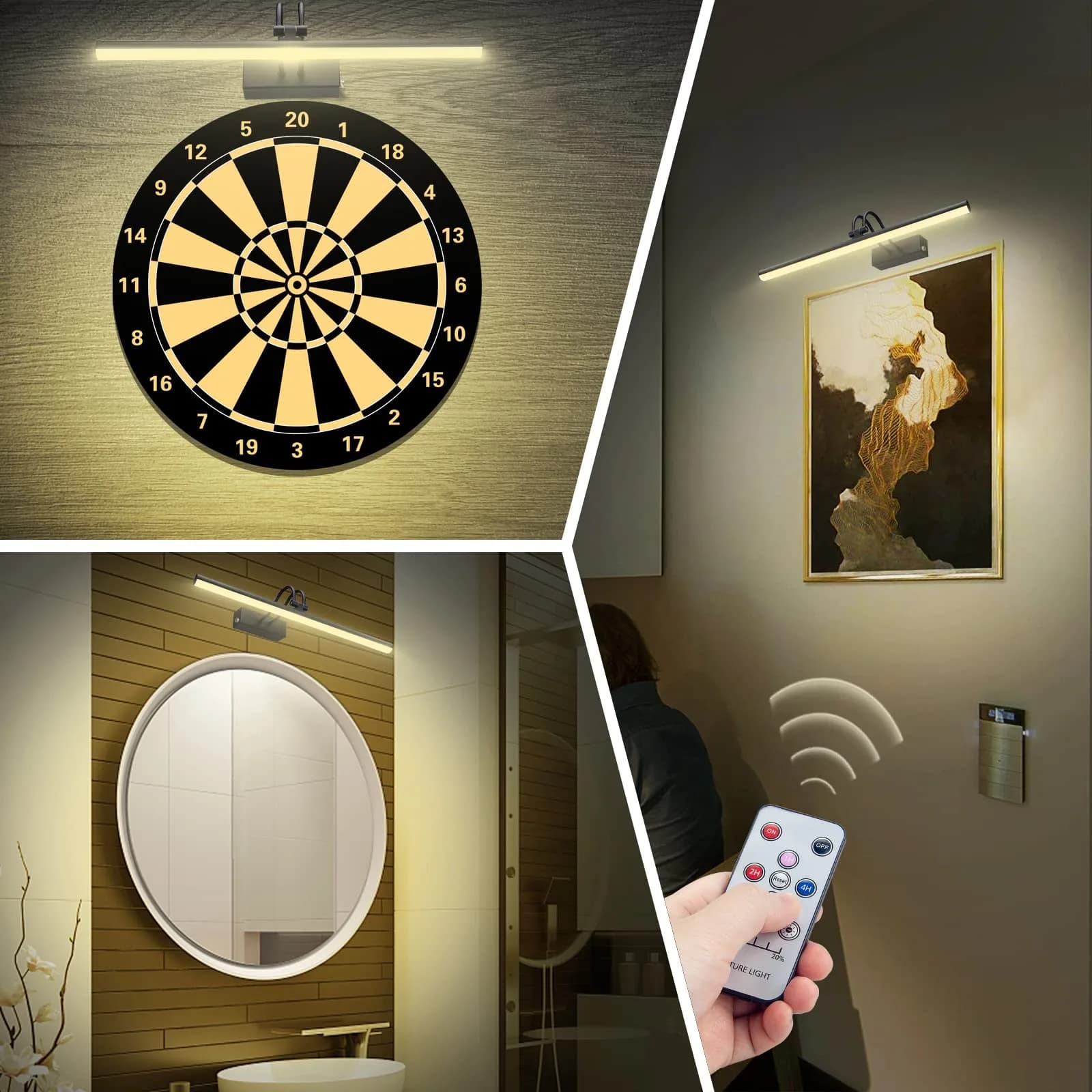 RAIFOOLLY 16" Wireless Art Light for Wall, 5000mAh Rechargeable Battery, Black | Dimmable LED Picture Light with Remote & Timer - view 4