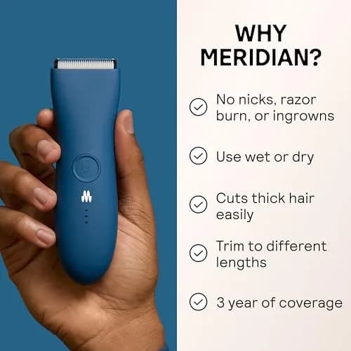 MERIDIAN The Trimmer Original Body Hair Trimmer for Men, Waterproof & Rechargeable, 3-12mm Guides | Smooth, Irritation-Free Grooming thumbnail 2