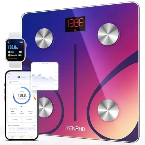 RENPHO Smart Body Weight Scale with BMI & Body Fat, 13 Metrics, Red Gradient | FDA Approved & Syncs with Fitness Apps thumbnail 1