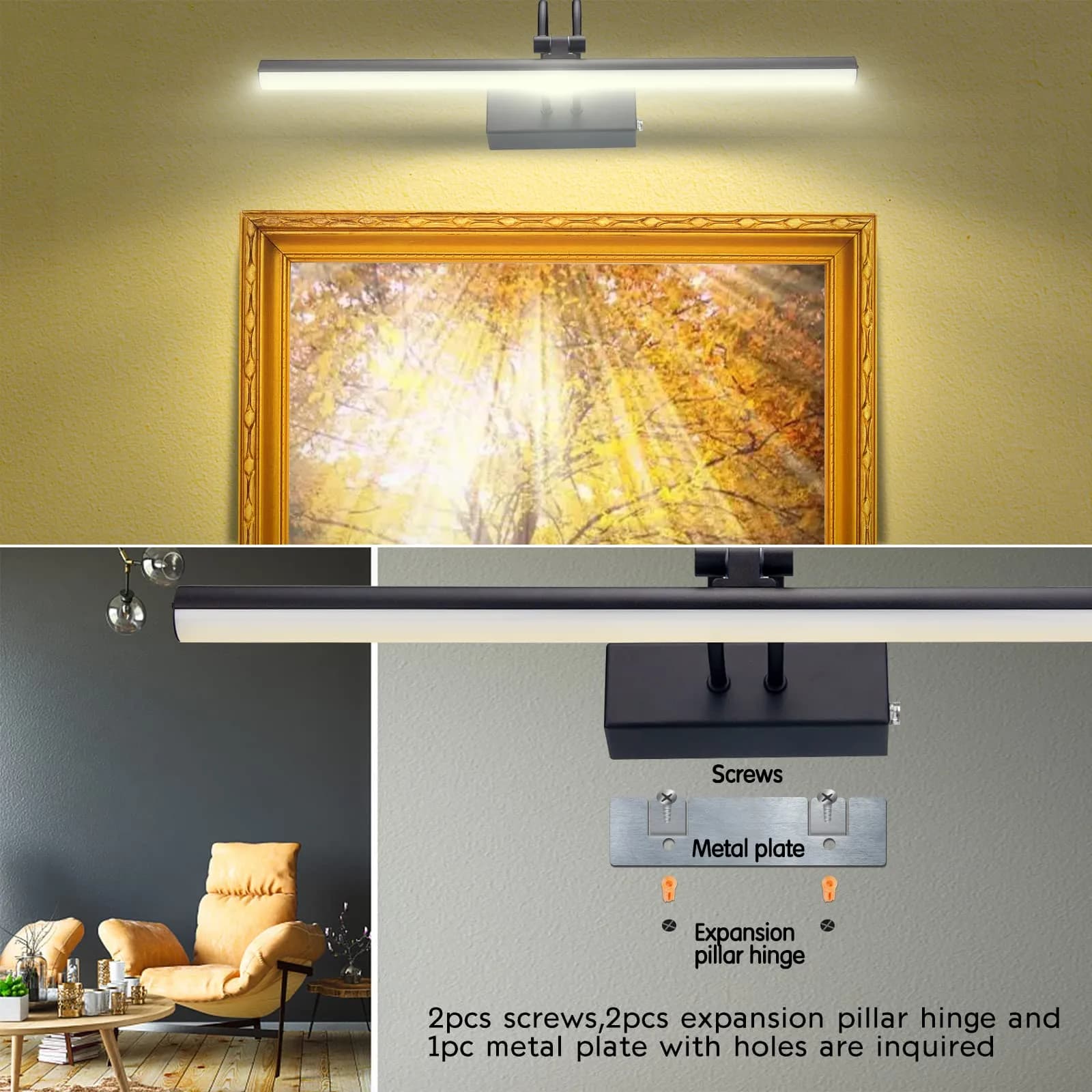 RAIFOOLLY Battery Operated Picture Light, 16" Art Light, Nickel | Wireless Wall Sconce with Rechargeable Battery & Remote Control - view 6