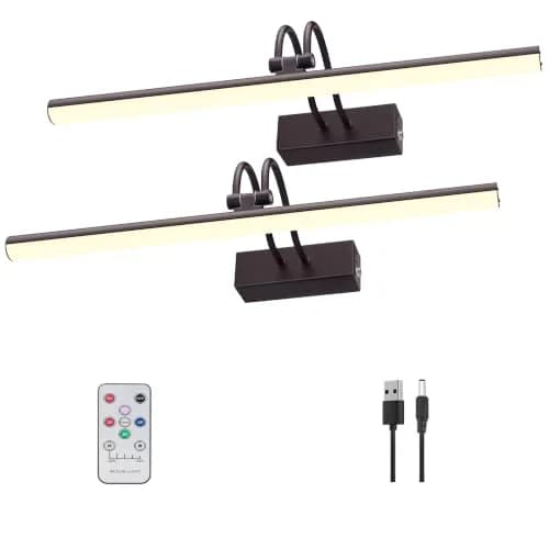 RAIFOOLLY Battery Operated Picture Light, 16" Art Light, Nickel | Wireless Wall Sconce with Rechargeable Battery & Remote Control thumbnail 1