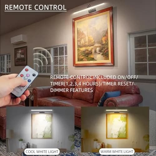 RAIFOOLLY Battery Operated Picture Light, 16" Art Light, Nickel | Wireless Wall Sconce with Rechargeable Battery & Remote Control thumbnail 2