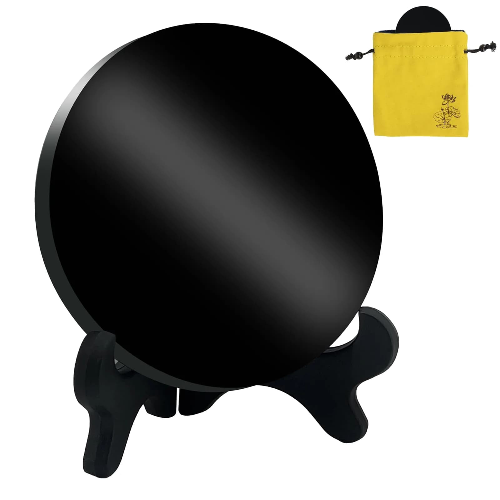 AGERYU Black Obsidian Scrying Mirror 150mm (5.9in) | Feng Shui Divination Tool — 120mm(4.7in)