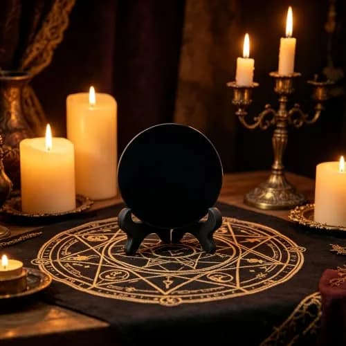 AGERYU Black Obsidian Scrying Mirror 10cm (4in) with Stand & Bag | Feng Shui Home Décor thumbnail 2