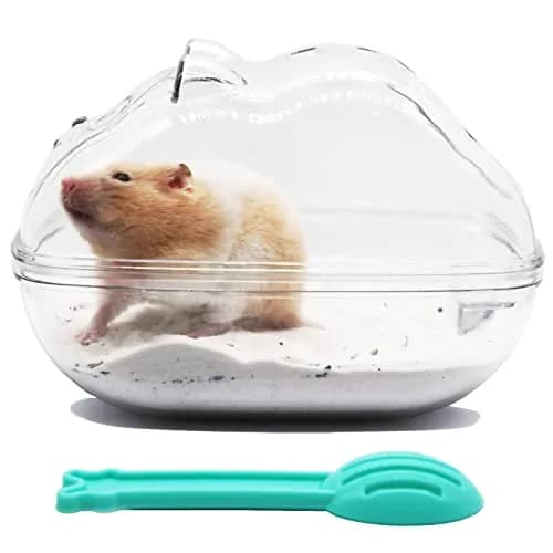 WENRIKO Hamster Sand Bath Container with Scoop, 14cm (5.5in) L x 9cm (3.6in) W x 9cm (3.6in) H | Easy Clean, Anti-Sand Spill Design thumbnail 1