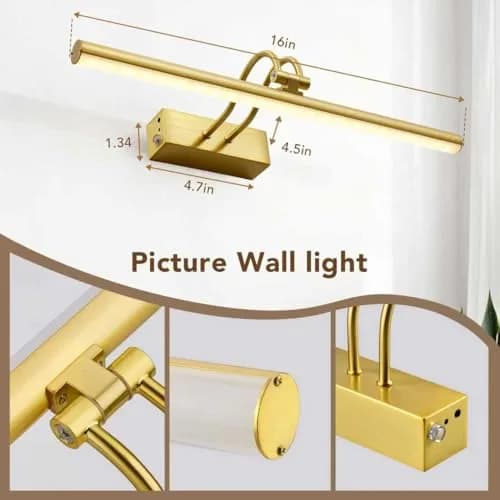 RAIFOOLLY Wireless Picture Light 16 inch (40.64 cm) Plated Gold | Rechargeable LED Art Light with Remote thumbnail 6