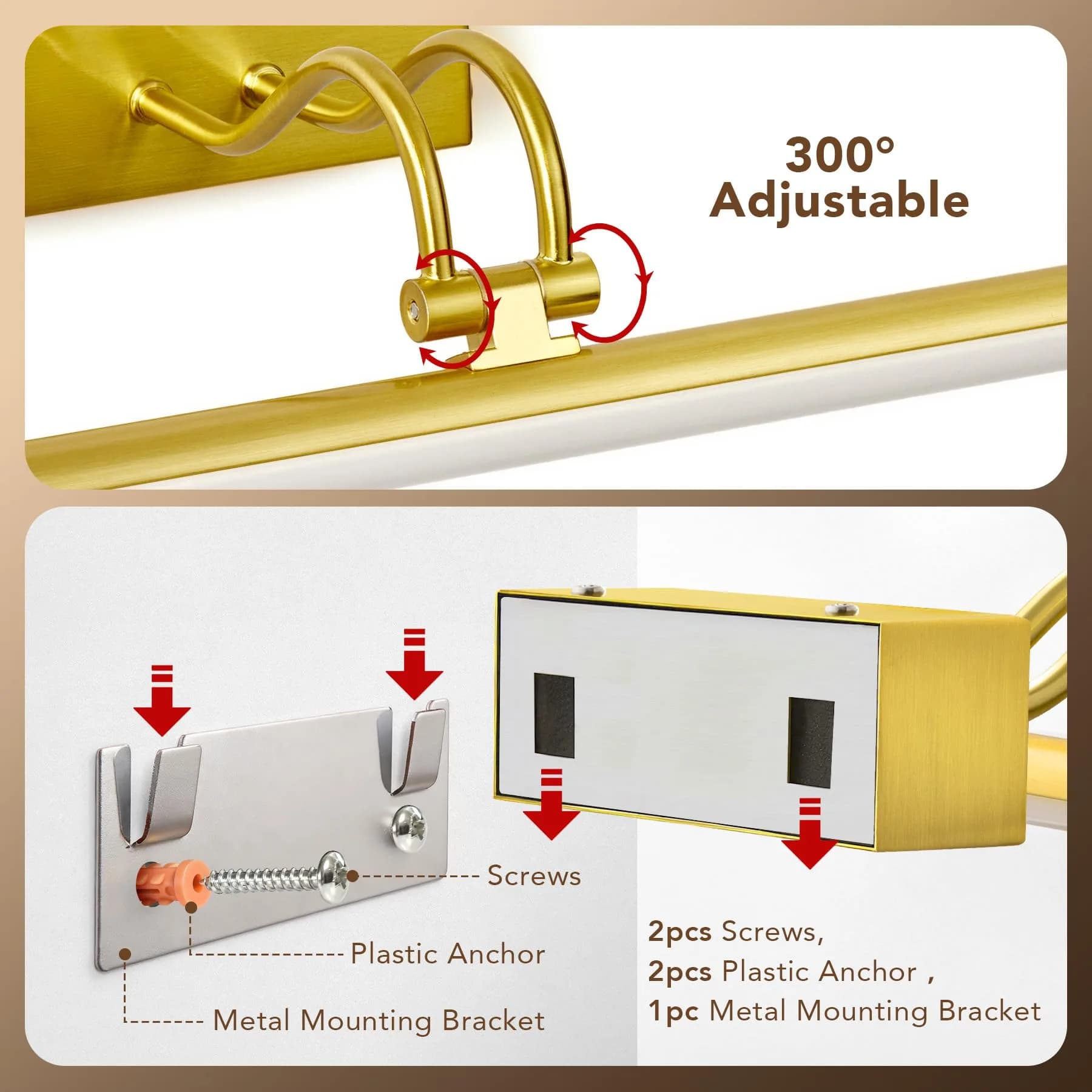 RAIFOOLLY Wireless Picture Light 16 inch (40.64 cm) Plated Gold | Rechargeable LED Art Light with Remote - view 7