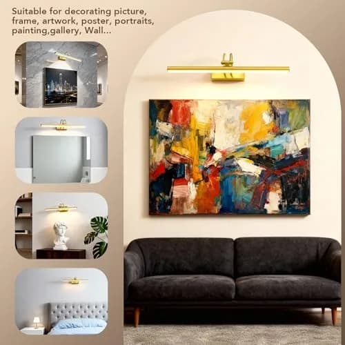RAIFOOLLY Wireless Picture Light 16 inch (40.64 cm) Plated Gold | Rechargeable LED Art Light with Remote thumbnail 3