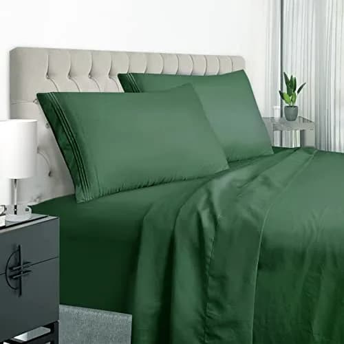 EaseHome Deep Green Twin Bed Sheet Set for Boys & Teens | Microfiber, 1800 Thread Count, Extra Soft (up to 18 inch Deep Pocket) thumbnail 1