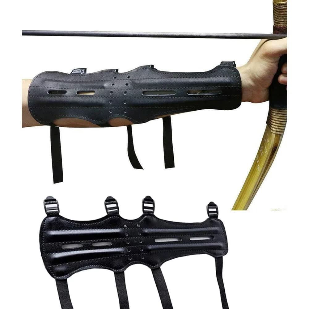 e5e10 Archery Leather Arm Guard Long 30cm (11.8 inches) with 4 Adjustable Straps | Protects Arms for Target Shooting and Hunting - main product image