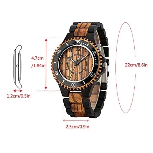 Realpoo Wooden Quartz Watch for Men | Zebra Pattern, Foldover Clasp, 47mm Diameter thumbnail 7
