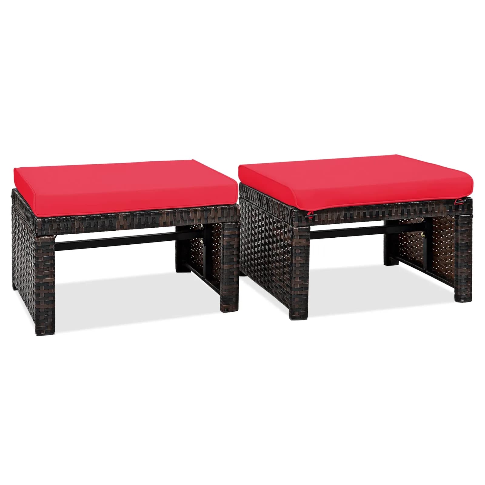 RELAX4LIFE 2-Piece Wicker Outdoor Ottoman | Removable Cushions, 19.5” x 15.5” x 11” | Patio & Garden