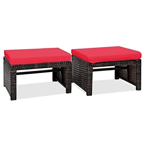 RELAX4LIFE 2-Piece Wicker Outdoor Ottoman | Removable Cushions, 19.5” x 15.5” x 11” | Patio & Garden thumbnail 1