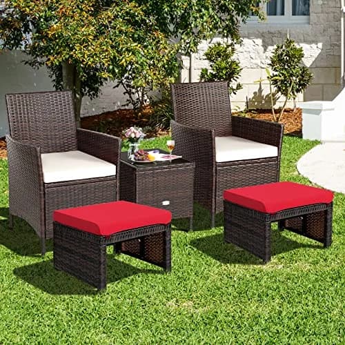 RELAX4LIFE 2-Piece Wicker Outdoor Ottoman | Removable Cushions, 19.5” x 15.5” x 11” | Patio & Garden thumbnail 8