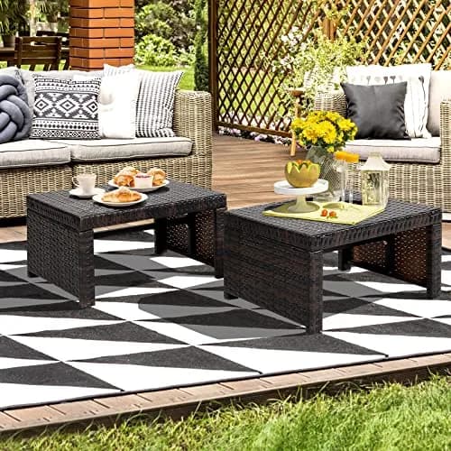 RELAX4LIFE 2-Piece Wicker Outdoor Ottoman | Removable Cushions, 19.5” x 15.5” x 11” | Patio & Garden thumbnail 9